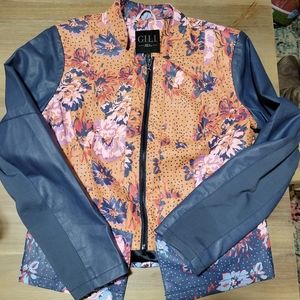 Gili floral Faux Leather Full Zip Crop Jacket size 14